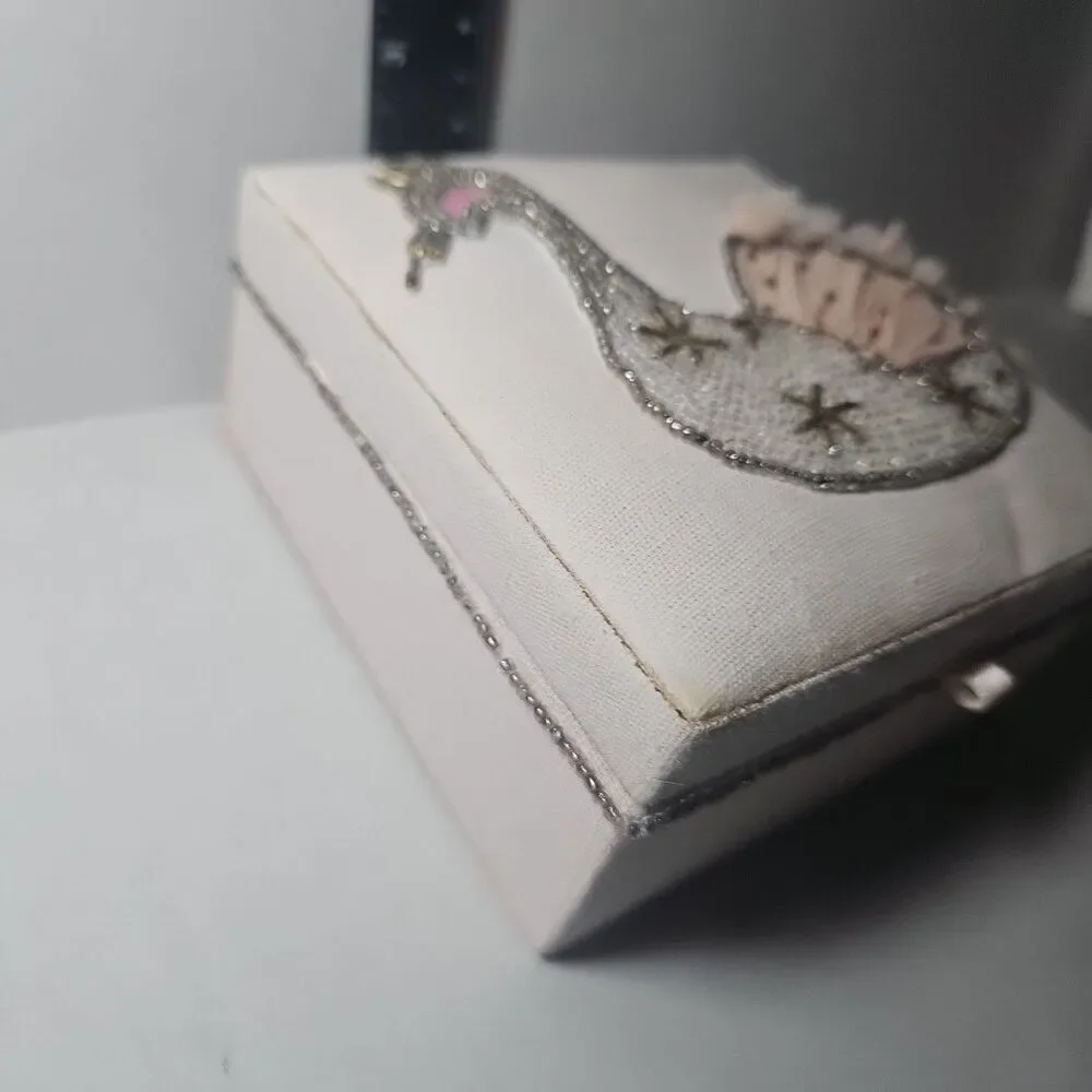 Pottery Barn Kids Beaded and Embroidered Swan Trinket Box Pink